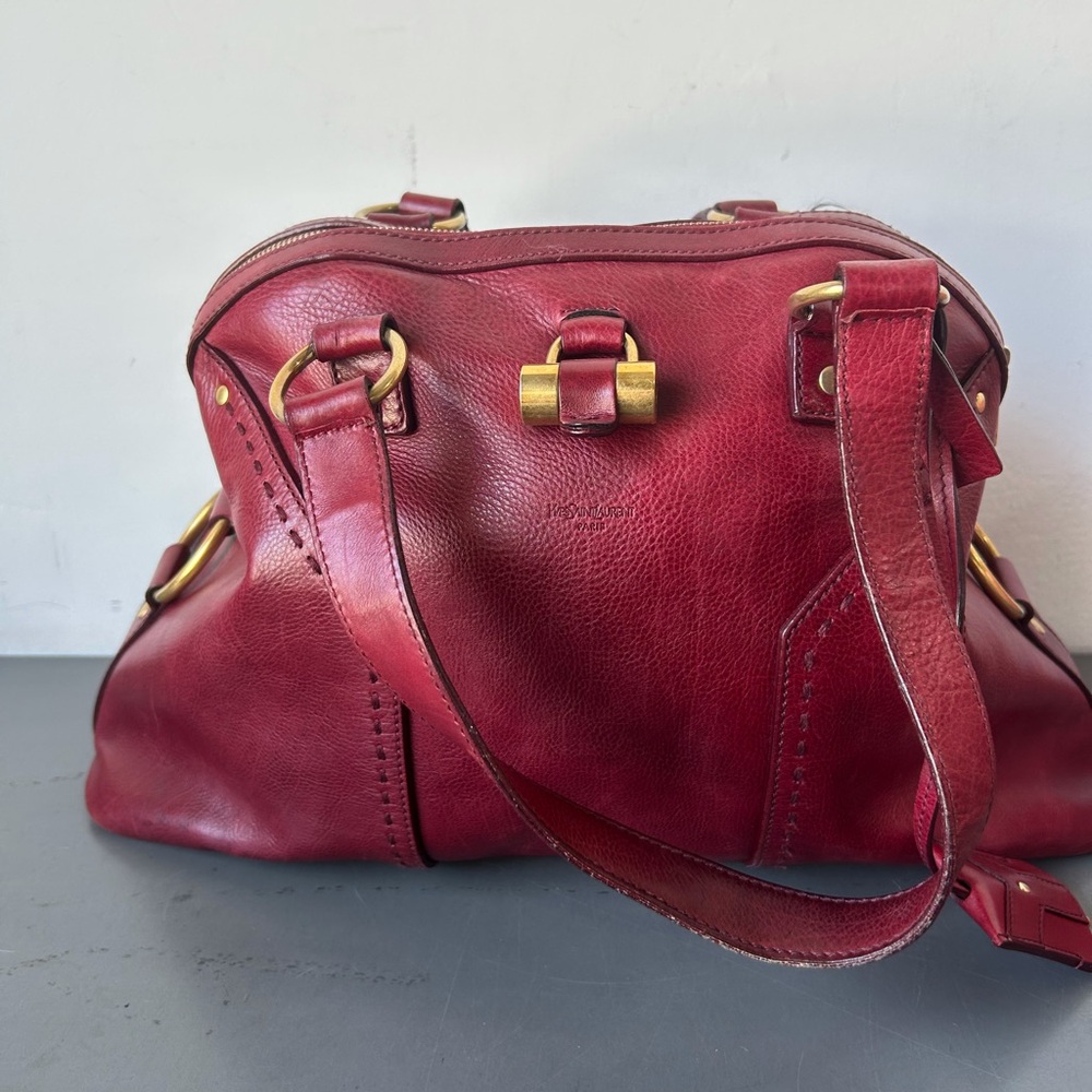 Ysl Saint Laurent burgundy red leather muse purse
